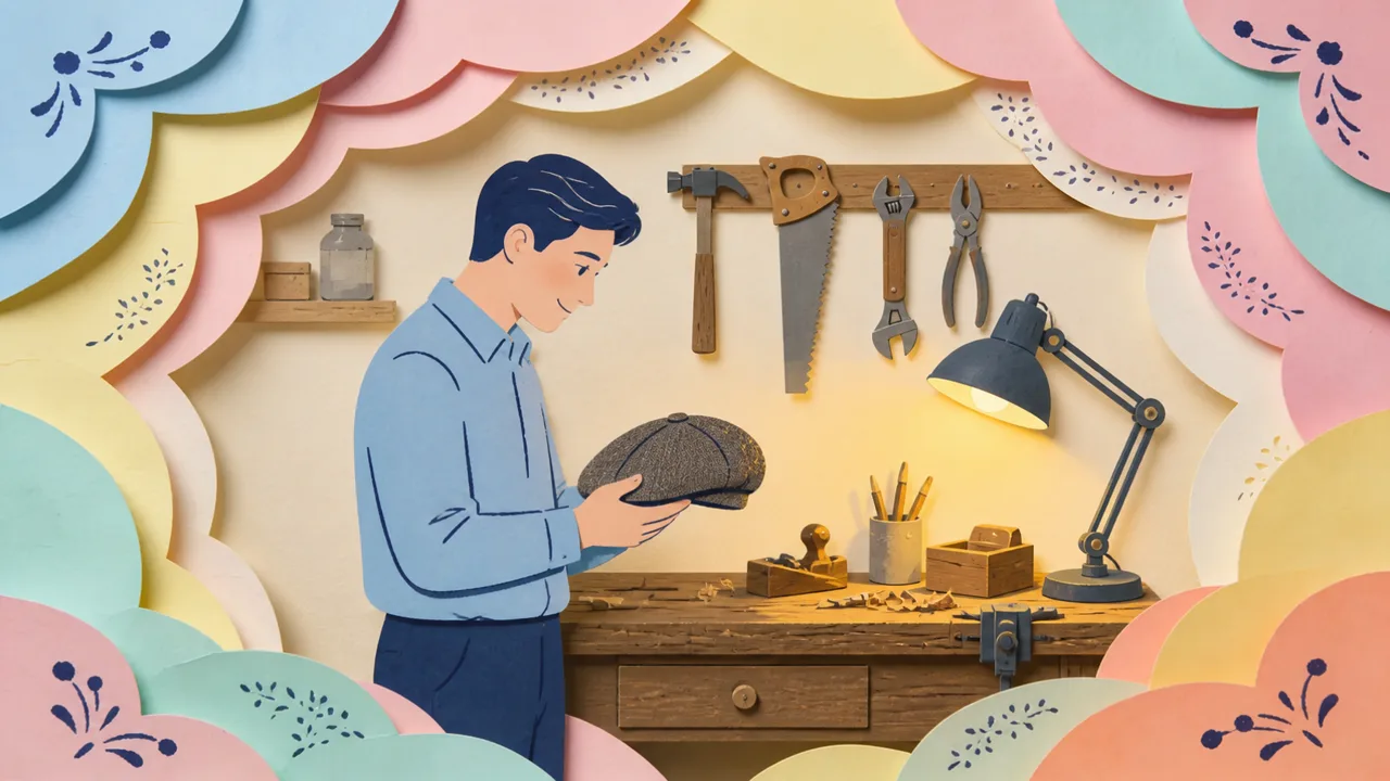 Papercut scene of a son and daughter listening to a memorial song beside a framed photo of their father